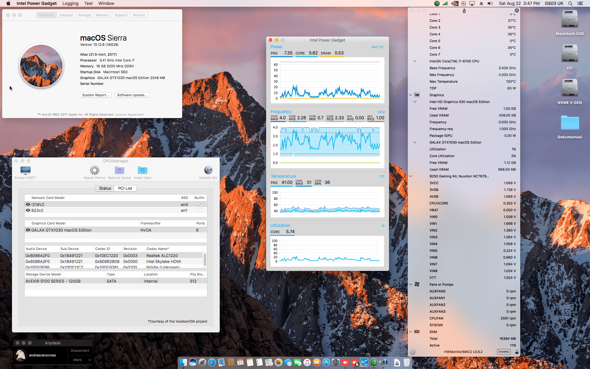 Success Hackintosh macOS Sierra 10.12.6 Build 16G29 at Asrock Fatality B250 Gaming K4 + Intel Core i7 6700 + Galax GT 1030